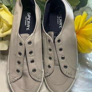 Sperry Tan Canvas Slip-Ons